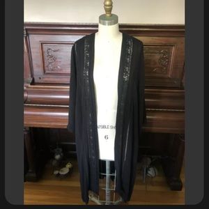 Festival! Large Black Kimono Embroidered Boho Bohemian Romantic Flowy Cardigan